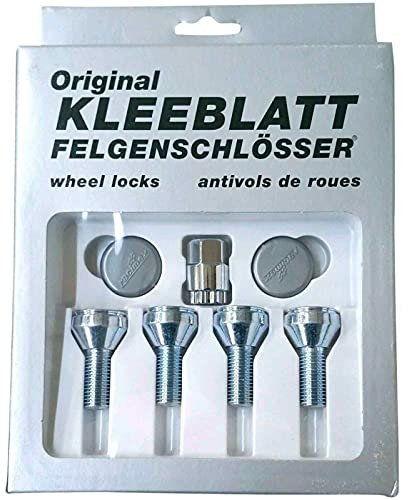 KLEEBLATT Felgenschloss M12x1,5x24mm Kegelbund 60° kompatibel mit Dacia Fiat Opel Nissan Renault Smart 4er-Set 4x silberne Felgenschlösser Felgensicherung Radsicherung Radsicherungsschrauben Typ 902