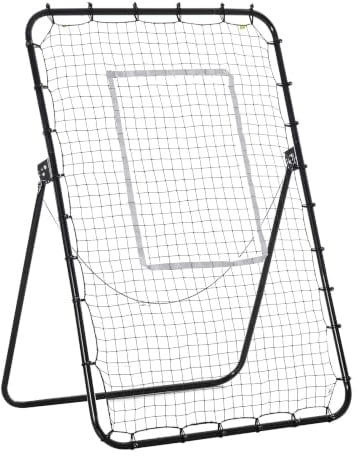 HOMCOM Filet de Rebond de Football Pliable 123 x 73 x 178,5 cm Noir Blanc | Ajustable Hauteur Angle Réglables, Rebondeur pour Football, Cible, Sardines de Fixation Fournies