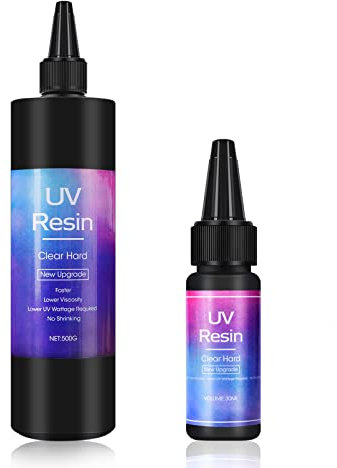 500g+30ml Kristallklares UV-Harz-Set, Ultraviolett/Solar 1 Minute Schnellhärtender Harzkleber für Gießen & Beschichten für Silikonformen Schmuckherstellung Anhängern Ohrringe Armbänder Handwerk DIY