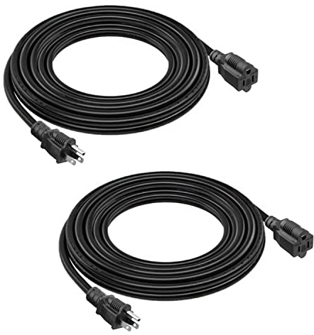 2 Pack 15FT 16AWG SJTW Heavy Duty 3 Prong ETL Extension Cord Indoor Outdoor