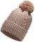 Gadgets Mafia Damen Mädchen Wintermütze Fell Gefüttert Beanie Mützen mit Kunstfell Pom Pom Mütze für Damen, beige, Einheitsgröße