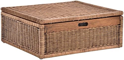 Großer Unterbett Schub aus Rattan 64x58x24cm / Unterbettkommode mit Deckel, Bett Kasten Korb Kleider Aufbewahrung Box (Vintage Braun)