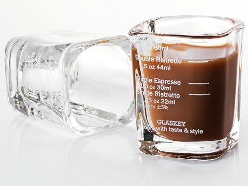 GLASKEY 2 Pack Shot Glasses Measuring Cup,60ml/2oz Espresso Shot Glass with Heavy Base,Liquid Heavy Glass Wine Glass,Measurement of Dry and Liquid Ingredients (White)