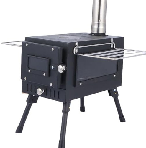 UZSPAC Stufa a Legna da Portatile Campeggio Pieghevole con Tubo del Fumo e Finestra Tagliafuoco per Campeggio Riscaldamento e Cucina