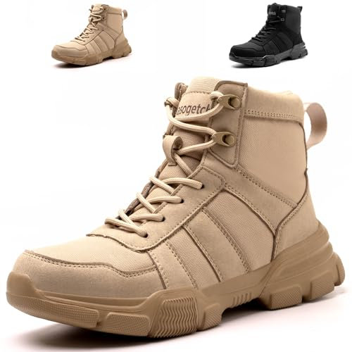 Nasogetch Chaussures de Sécurité Homme Femme Montante Légère Bottines de Sécurité Embout Acier Protection Bottines de Travail Khaki 43 EU 265