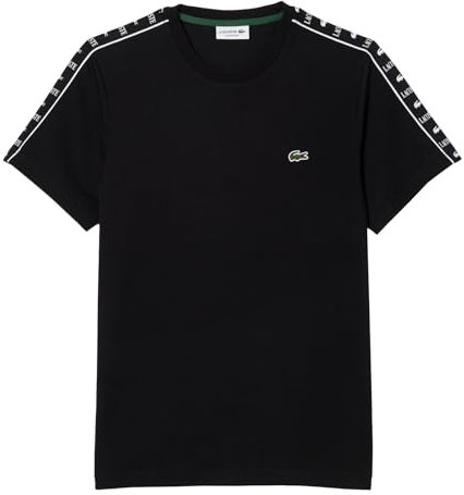 Lacoste Herren Kurzarmshirt Shirt T-Shirt mit Logostreifen, Farbe:Schwarz, Artikel:-031 Black, Größe:XL