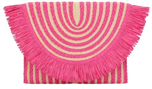 Fecialy Women Fringe Straw Clutch Purses Envelope Summer Beach Bags Woven Clutch Handbags, Hot Pink