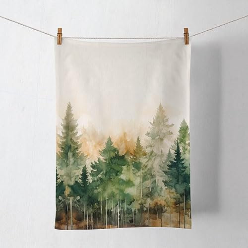 Ambiente Geschirrtuch Küchentuch Trockentuch 50x70cm 100% Baumwolle Wald Bäume aquarell Optik Evergreen Trees Landhaus