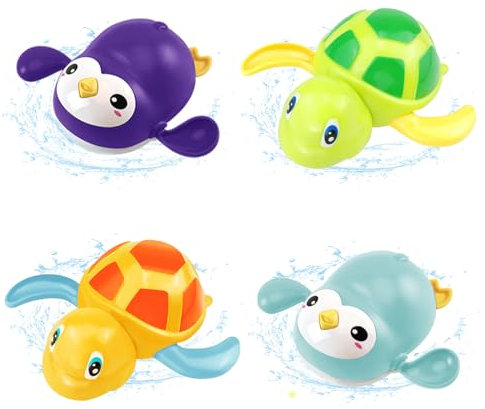 MeoZynxadril 4 Pièce Jouet de Bain Bébé, Jeux de Bain, Animaux Jouets Flottants, Jouet à Remonter Bain, Jouets Flottants, Jouet de Piscine, Salle de Bain Jouets, Jouets de Bain pour Garcon Fille