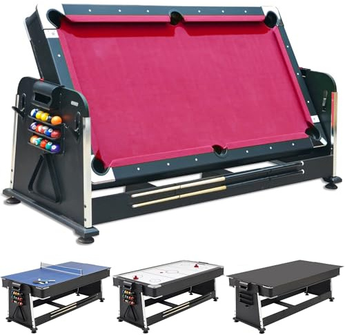 DEVESSPORT Multijuego Giratorio 4 en 1 Olimpus | Mesa de Billar, Air Hockey, Ping-Pong y Mesa de Comedor | 203.5x112x81 cm | Incluye Todos los Accesorios para los 3 Juegos