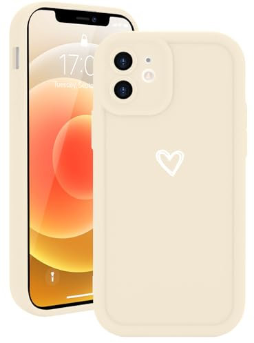 Micoden for iPhone 12 Case Cute Girls Silicone Shockproof Protective Bumper Case with Love Heart Pattern Design for iPhone 12-Cream
