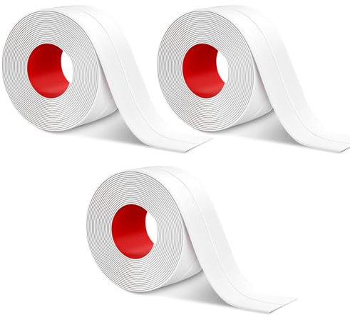 3 pcs Joint Silicone Blanc Salle de Bain,Taille par rouleau 5m*3.8cm,Ruban auto-adhésif anti-moisissure et anti-fuite adapté à de nombreuses occasions pour cuisine ou salle de bain