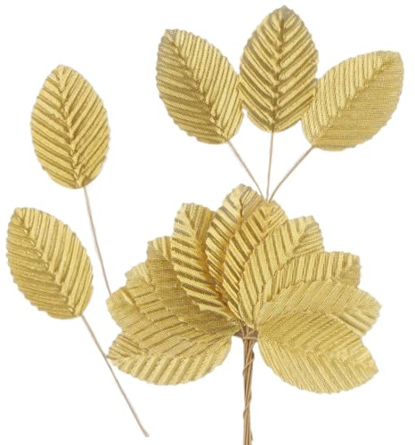 Tssnlur 200 Stück Gold Künstliche Blätter, Gefälschte Stoffblätter, Gold Laub künstliche Dekoration Blätter für Kunsthandwerk DIY Girlande Party Hochzeit Garten Dekoration DIY