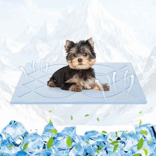 Tivray Dog Cooling Mat, 36'' × 23'' Medium, Self-Cooling Mat for Dog Reversible (Cool & Warm), Double-Sided Pet Cool Pads for Crate, Kennel, Machine Washable Summer Blanket, Non-Gel, Blue + Grey