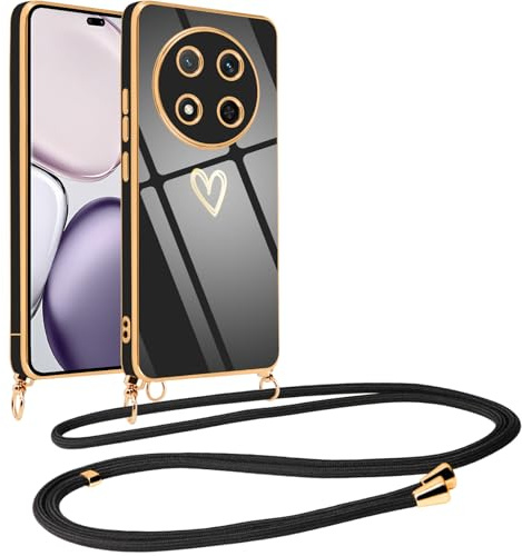 Vauki Handyband für Xiaomi Poco X3 NFC/X3/X3 Pro Hülle mit Band, Handyhülle mit Kette, Herz Motiv, Ultra Dünn Stoßfeste Aesthetic Silikon Case mit Kordel zum Umhängen für Xiaomi Poco X3 NFC, Schwarz