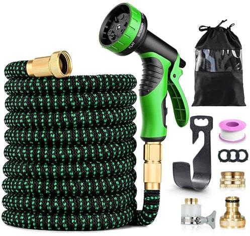 Manguera da Giardino Espandibile 30M, Pistola a 10 Funzioni, Antigroviglio, Alta Pressione, Flessibile e Resistente per Irrigazione e Lavaggio Auto (Verde)