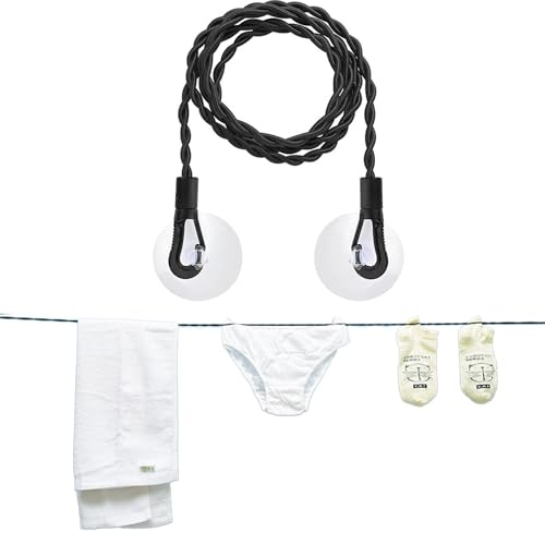 KinetiCore 2.5m Retractable Travel Clothesline, Elastic Pegless Design with Suction Cups & Hooks, Portable Drying Rope for Camping, Hotel, Home & Outdoor Use