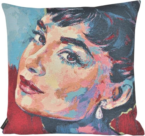 Yve! decoration Dekorative Kissenhülle mit Kunstdruck, 45x45 cm, Vintage Portrait Design (Hepburn)