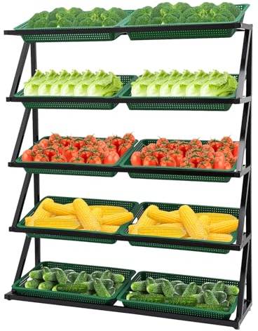 WJFTODAY 5-stöckiger Küchenwagen mit 10 herausnehmbaren Körben – Vielseitig einsetzbar füund Gemüse, geeignet für Zuhause, Büro, Supermarkt und Einzelhandel – Regalsystem für den gewerblichen Bereich