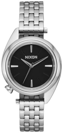 Nixon Eddy Damen Armbanduhr Silber Schwarz, Quarz Analog Uhr mit Edelstahlgehäuse 38 x 29 mm und Edelstahlarmband, 10 bar wasserdicht, A1459-2871-00