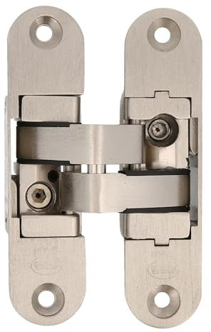 Amig - Bisagra a la Derecha Oculta - 111 x 29 x 37 mm - Cantos Redondos - Con Regulación 3D y Apertura de 180 º - Para Puertas de Máximo 1 m de Ancho y 35 mm de Espesor - Zamak Plateado Mate