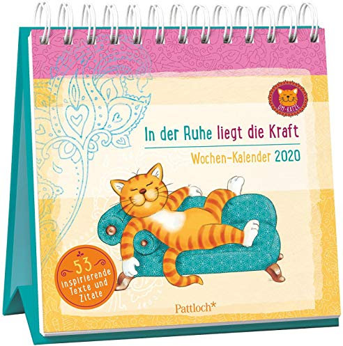 Om-Katze: In der Ruhe liegt die Kraft - Wochen-Kalender 2020: zum Aufstellen m. Illustrationen u. Zitaten, inspirierende Texte auf d. Rückseiten, Spiralbindung, 16,6 x 15,8 cm