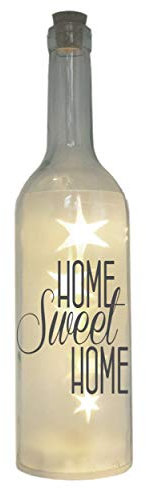 WB wohn trends LED-Flasche mit Motiv, Home Sweet Home, grau, 29cm, Flaschen-Licht Glitzer-Flasche Leuchtflasche Lampe mit Text Spruch