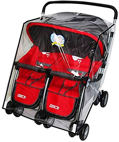 Habillage Pluie Poussette Double Housse de Pluie Poussette côté à côté Protège Pluie Vent Neige Poussette Universel Couverture Protection de Pluie Housse Imperméable pour Poussette