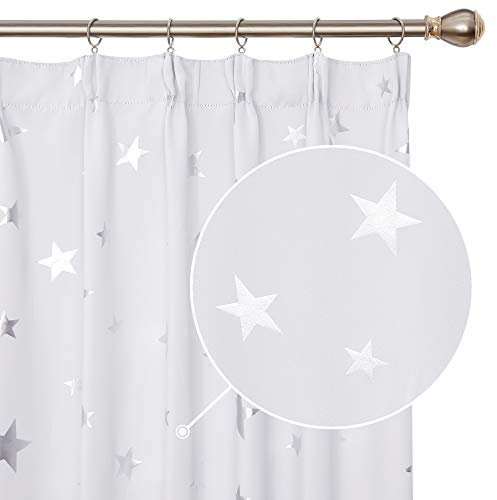 Deconovo Dekoschals Thermogardine mit Sterne Gardinen Blackout Vorhang Kräuselband Wohnzimmer, 160x132 cm(HöhexBreite), Grau Weiß, 2er Set