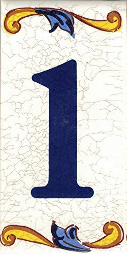 TORO DEL ORO Numéros de maison. Lettres et chiffres en mosaïque. Décalque en céramique. Noms et adresses en céramique. Grand Craquelé Design 7,5x15 cm (numéro un 1)