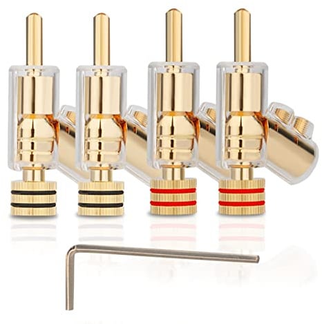 YuanYong 4er-Pack Lautsprecher Bananenstecker 24K Vergoldet | Schraubstecker, für Lautsprecherkabel, Verstärker, Audio Terminal