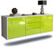 TV Schrank Lowboard hängend - Remscheid - Korpus Weiss matt - Front Hochglanz Design Grün- (136x47x35cm) - Push to Open Technik & hochwertigen Leichtlaufschienen - Made in Germany