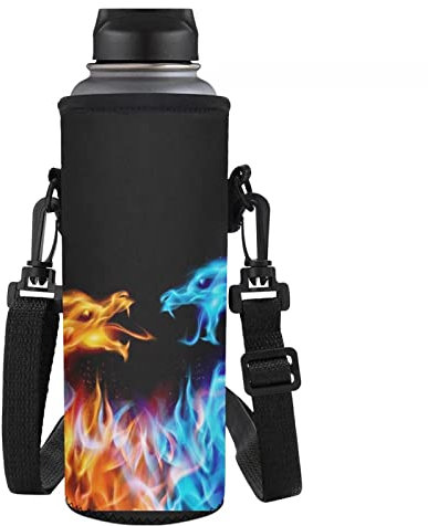 Jndtueit Fire Dragon Pattern Insulated Water Bottle Carrier Bag for Sport,School,Work,Adjustable Shoulder Strap Storage Sleeve Bag Case