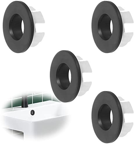 Hayaww 4 Pcs Runde üBerlauf Abdeckung, SpüLe üBerlaufring Waschbecken üBerlauf Abdeckung Sinken üBerlauf Ring Waschbecken üBerlauf Ringe SpüLbecken FüR Badezimmer KüChe Waschbecken Loch (Schwarz)