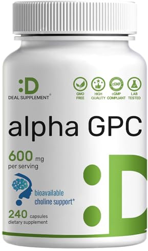 DEAL SUPPLEMENT Alpha GPC 600 mg Per Serving, 240 Capsules – Alpha GPC Choline Supplement – 120 Servings – Non-GMO, Gluten Free