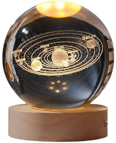 zalati Bola de cristal 3D estilo planeta con base redonda de madera para luz nocturna, adorno decorativo para el hogar, 6 cm
