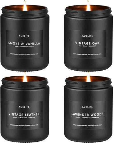 Auelife Kerzen-Set für Männer - Männlich (Masculine) Duft - 4er Set - Indoor/Outdoor Verwendbar