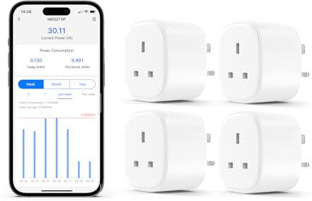 Smart Plug Works with Apple HomeKit Siri, Alexa, Google Home Refoss WiFi Smart Plug Socket with Energy Monitoring Remote Control Timer Plug No Hub Required 13A, 4 Pack
