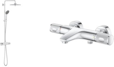 GROHE Vitalio Joy 260 - Duschsystem mit Thermostatbatterie & Precision Feel - Thermostat-Wannenbatterie (wassersparend, Temperaturbegrenzung, Wandmontage, S-Anschlüsse), chrom, 34788000