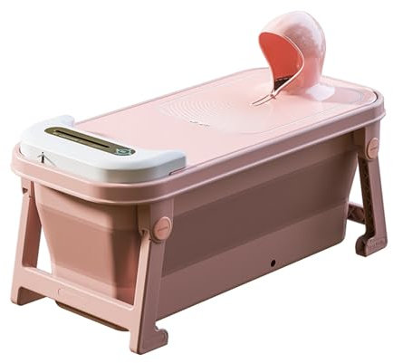 IINCOOY Tragbare Badewanne for Erwachsene, Ganzkörper-Badeeimer for Erwachsene Faltbare Spa-Badewanne Automatische Heizung Schweißdampfender Eimer, Bequemes Bidet (Color : Pink, Size : 155cm)