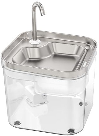 DiroPet 2,6 L Sehr Leise Katzenbrunnen für Katzen, Trinkbrunnen für Katze und Kleine Hunde, Katzentrinkbrunnen mit 2 Filters, Wasserhahn-Design, Durchsichtiger Wassertank, Wasserbrunnen für Katzen