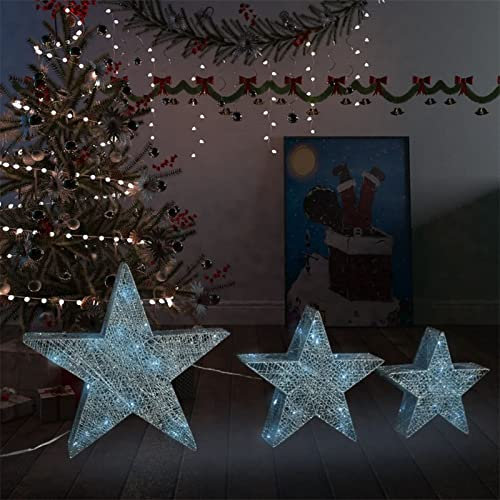 Tidyard 3 Stk. Weihnachten Sterne Licht, Silbern Mesh LED Outdoor Indoor
