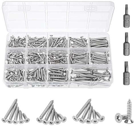 MumdoYAL 400 Pezzi viti per legno,viti autofilettanti per metallo,viti torx per legno,viti acciaio inox,M3/M3.5/M4,, Con 3 pezzi pezzi