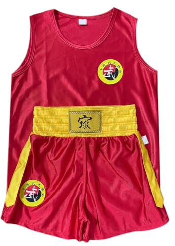 Yyyuluo Unisex Niños Conjunto de Uniforme de Boxeo Adulto Muay Thai Sanda Ropa de Competición Rendimiento Traje de Combate Ropa Pantalones Cortos Chaleco de Secado Rápido Tops, Rojo 140cm