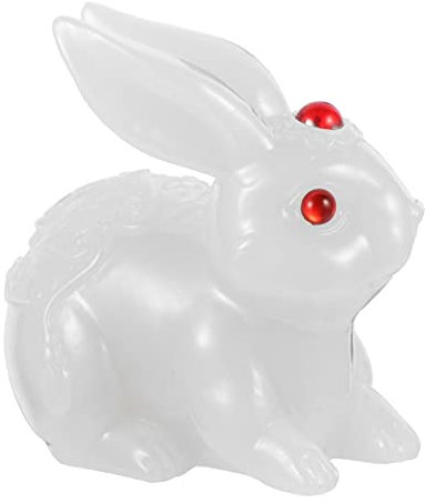 AOKWAWALIY Jade Kaninchen Ornament Glas Tiere Häschen Garten Statue Schreibtisch Top Decor Chinesische Dekor Glas Skulptur Kristall Dekorationen Harz Handwerk Garten Statuen Sammlung Miniatur Weiß