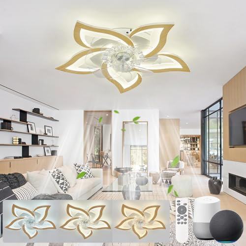 Ventilateur Plafond avec Lumiere Silencieux, Plafonnier Led Ventilateur Compatible avec Alexa et Google Assistant, Minuterie Dimmable Reversible Lampe Ventilateur pour Chambre Salon, Grain de Bois