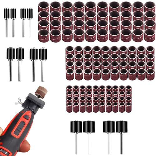 KUBDPQOR 132 Pièces Tambour de Ponçage, Comprenant 120 Pièces Bandes de Ponçage et 12 Pièces Tambour Mandrin pour Polissage, Lissage et Finition pour Dremel Outils Rotatifs