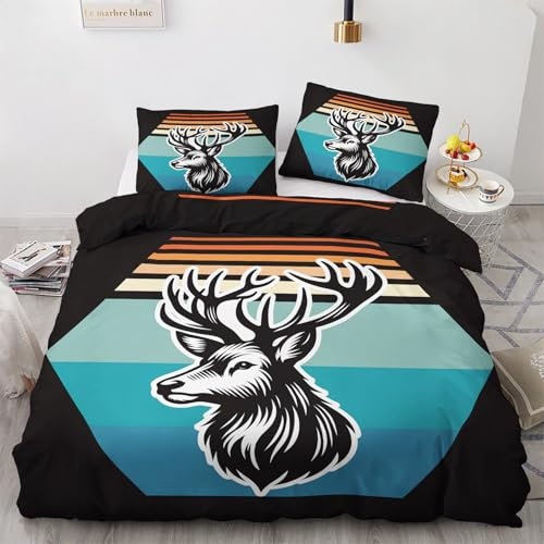 NOGAWA Hirsche Bettwäsche 135x200 - Bettbezug 135x200 Wildtiere Jagd, Bettwäsche-Sets 2 teilig, Weich Mikrofaser Wendebettwäsche und 1 Kissenbezug 80x80 mit Reißverschluss