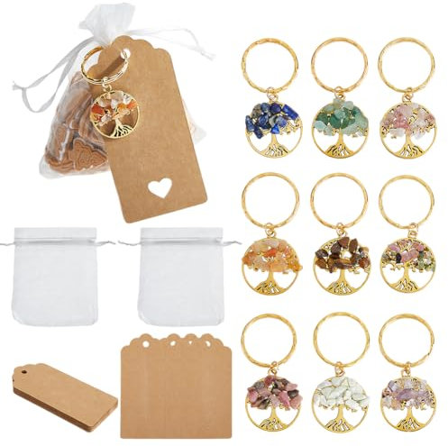 SUPERFINDINGS 18 Set Lebensbaum Partygeschenke Goldener Lebensbaum Schlüsselanhänger Edelstein Chip Schlüsselanhänger Für DIY Hochzeiten