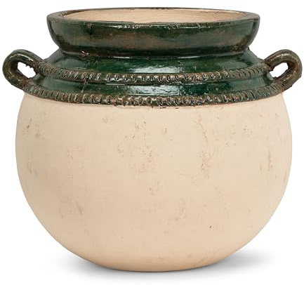 Abbott Collection Grand Pot de Fleurs avec Bordure colorée Terre Cuite Naturel/Vert 21,6 cm de Hauteur